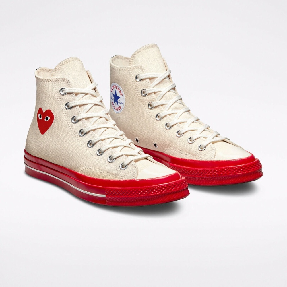 Comme des Garçons x Converse Chuck 70 Hi Egret/Pristine Red Sole 8.5 New w/Box!